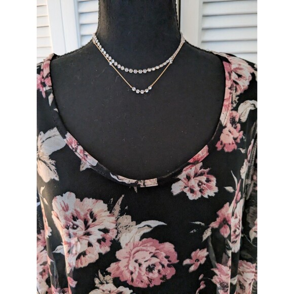Say Anything Top Women's 1X Boho High Low Long Sleeves Multi Floral Mesh Sheer - Picture 2 of 13